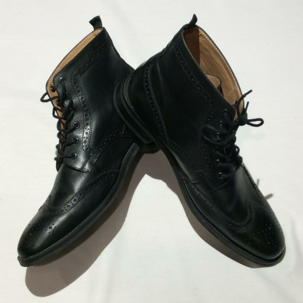 La Milano Men’s Black Leather Wingtip Boots Sz 14